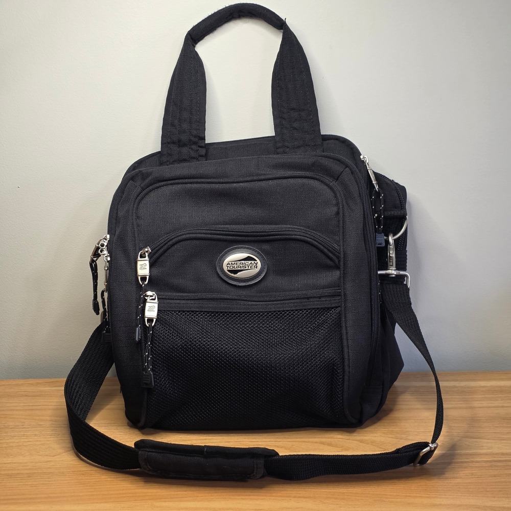 American Tourister Black Canvas Multi‎ Compartment Travel Duffle Bag Carry On
